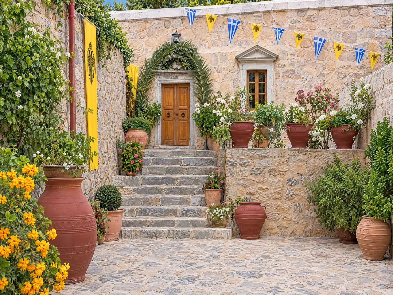 Η στολισμένη αυλή της Μονής την ημέρα της εορτής